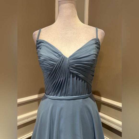 Brideside Cher dusty blue women’s chiffon spaghetti strap formal evening dress - Picture 7 of 16